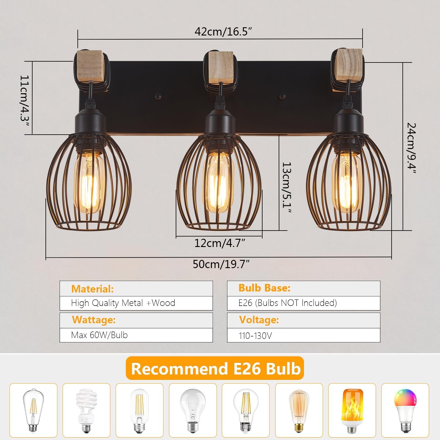 A1A9 solid wood vanity arm wall sconce adds rustic elegance above a sink