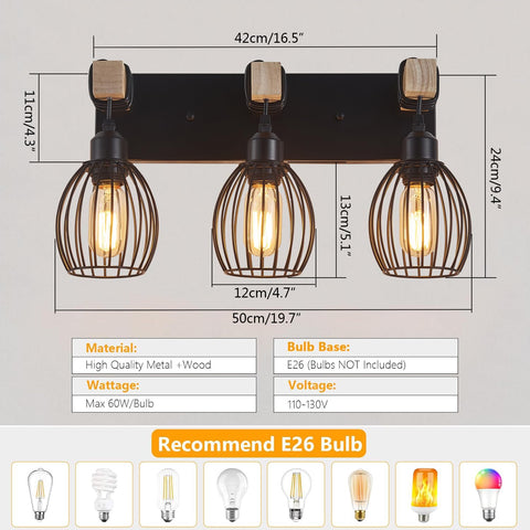A1A9 solid wood vanity arm wall sconce adds rustic elegance above a sink