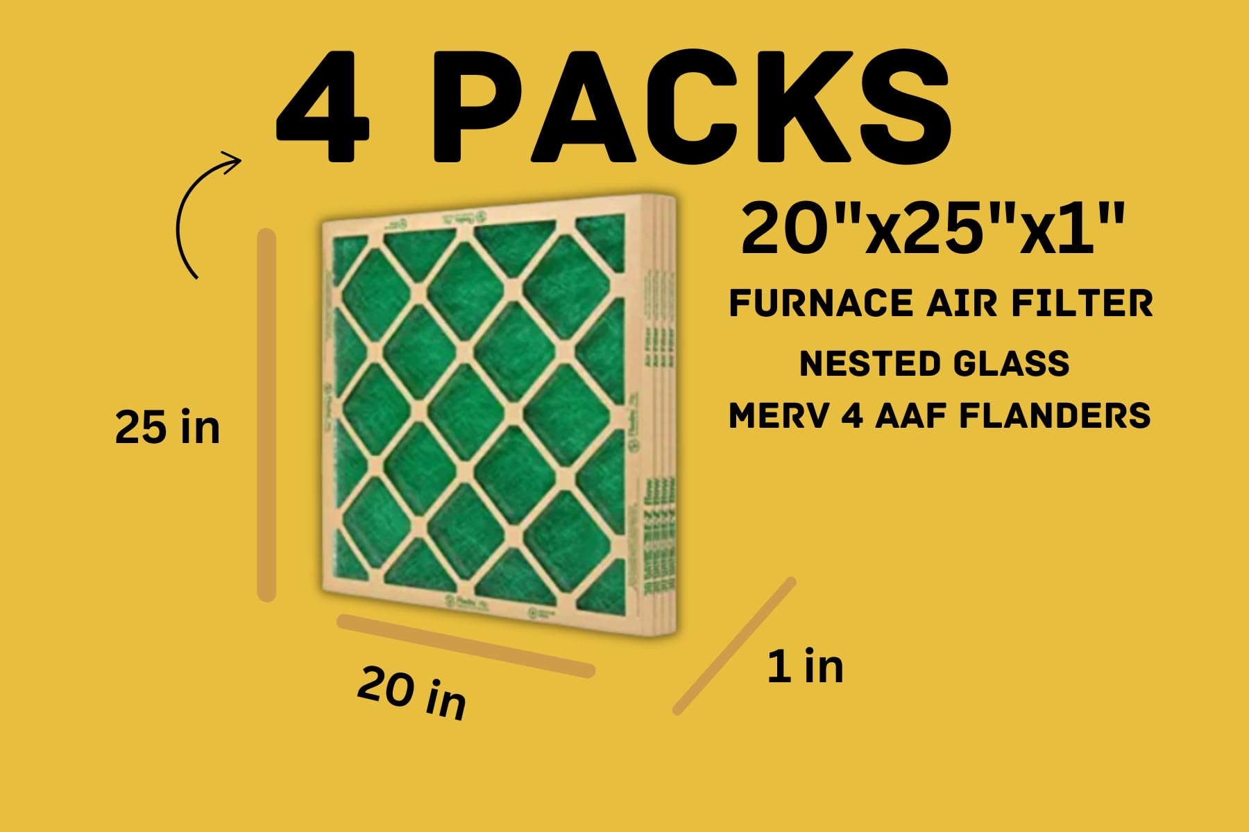AA Flanders 20x25x1 four-pack packaging for easy replacements
