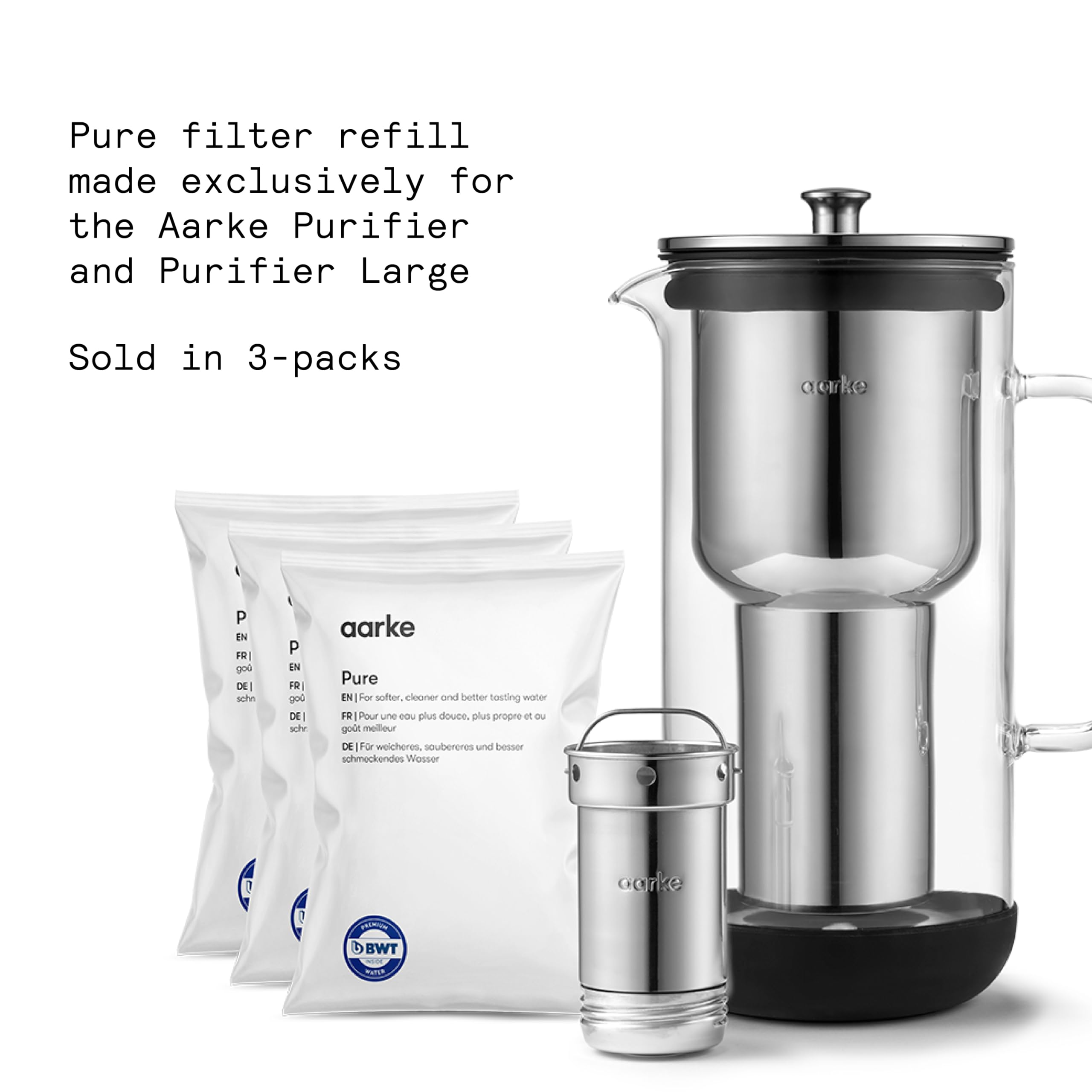 Aarke Purifier Large compatibility ensures seamless granule performance in bigger pitcher setups.