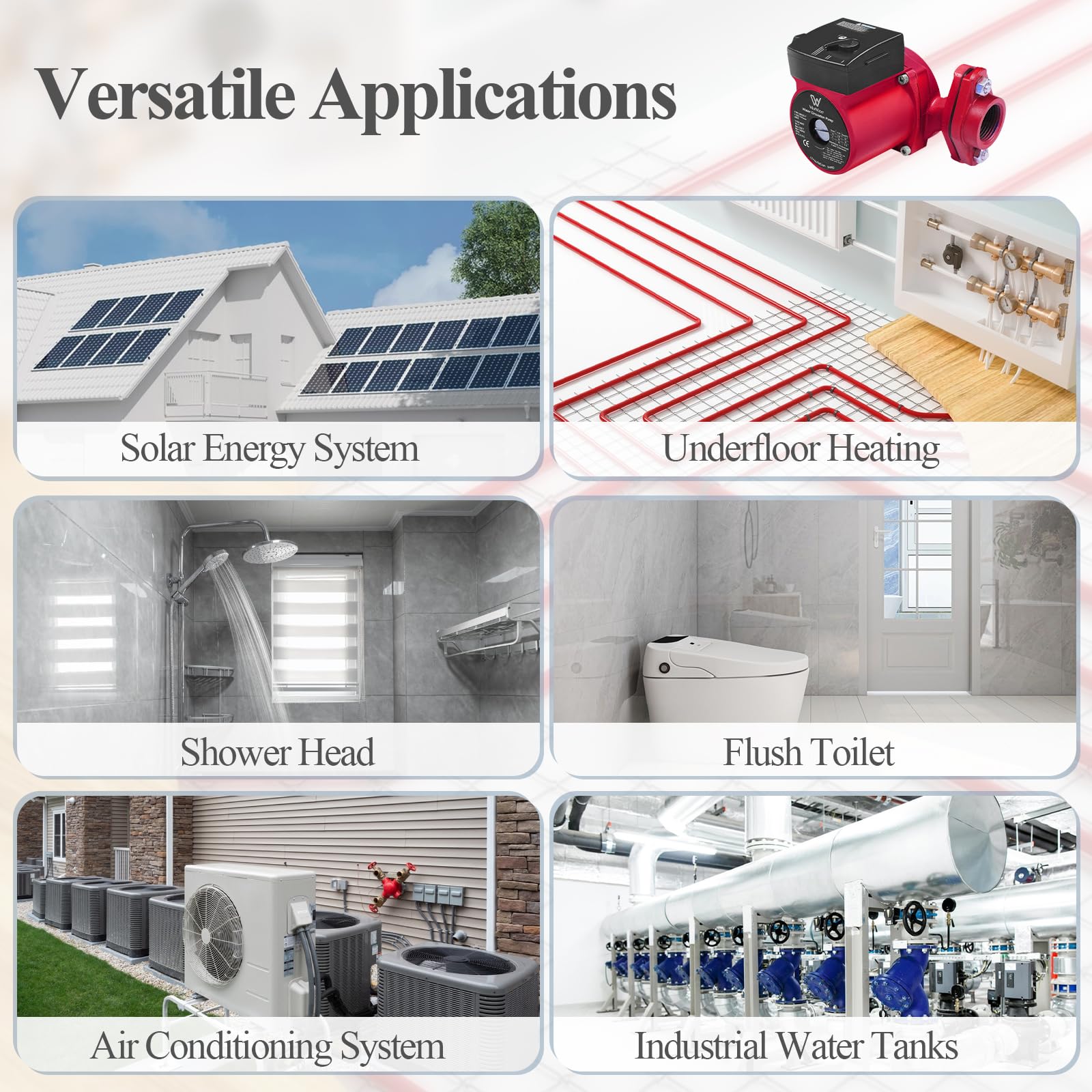 AB 110V hydronic pump in use supporting radiant floor heating and solar systems