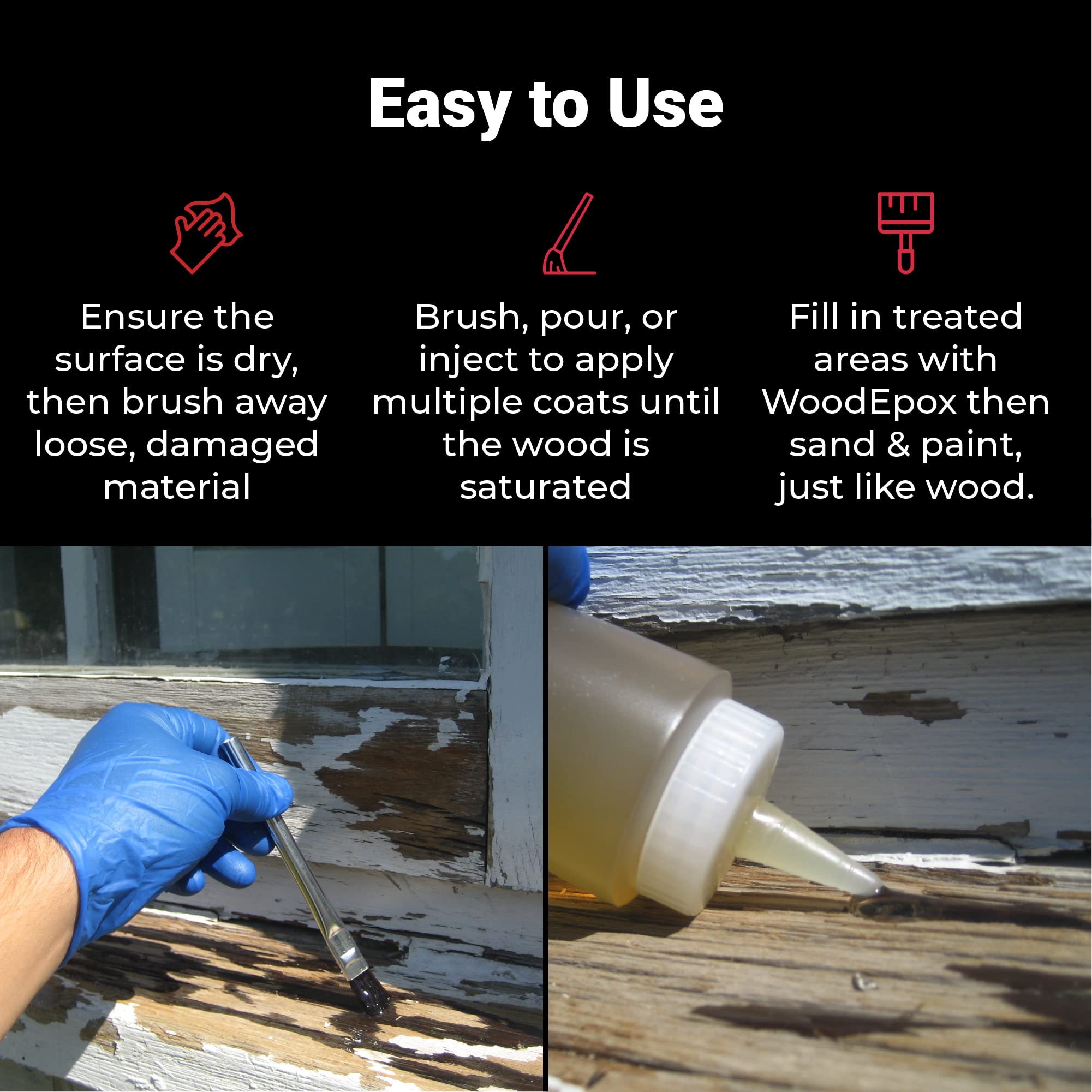 Abatron LiquidWood indoors and outdoors use demonstrates versatile restoration options.