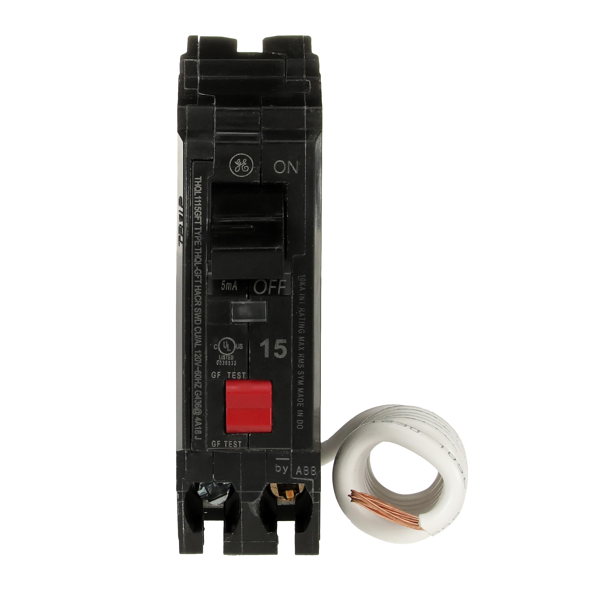 ABB Q-Line THQL1115GFTP front view highlights compact, reliable GFCI protection.