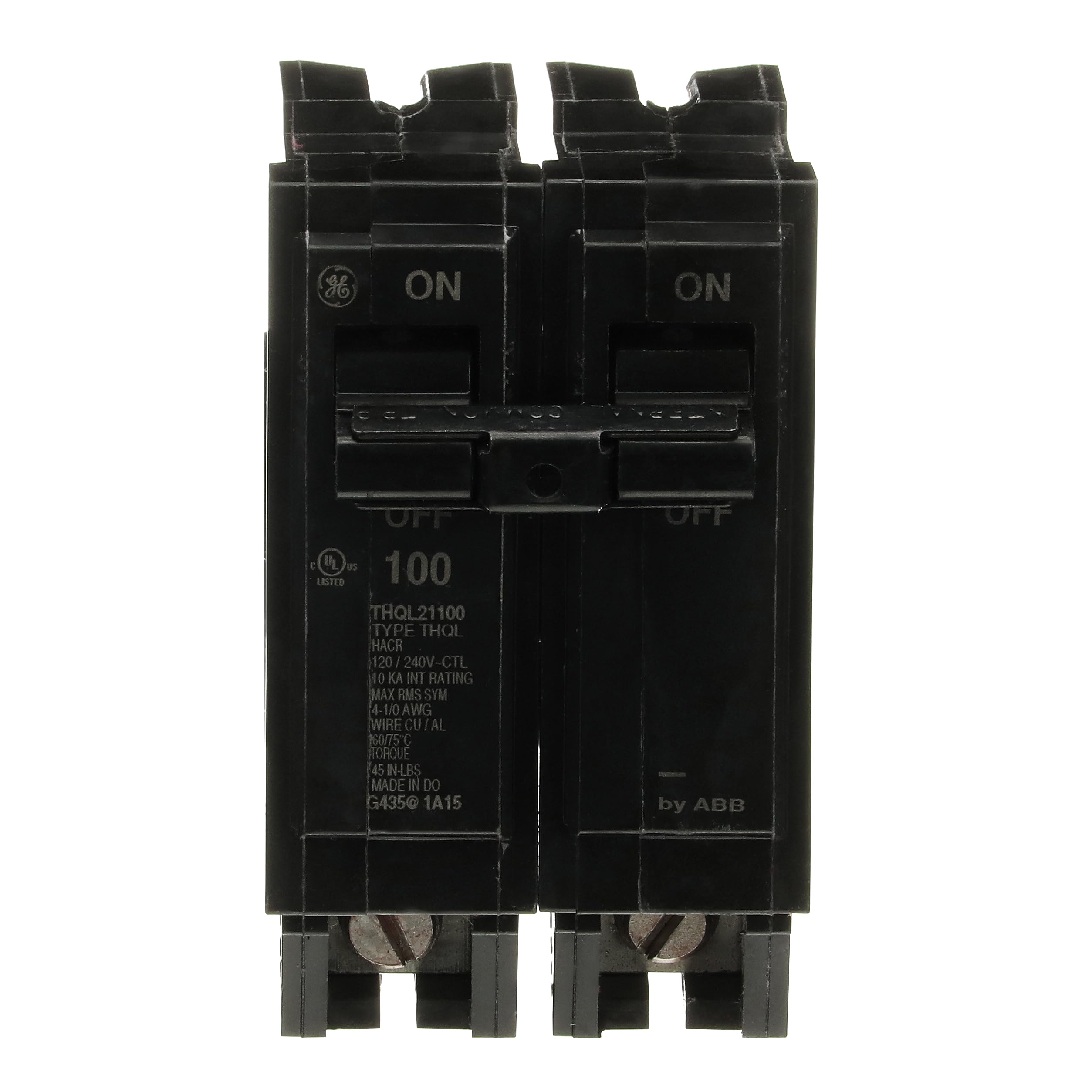 ABB Q-Line THQL21100 front view showing compact two-pole design for load centers.