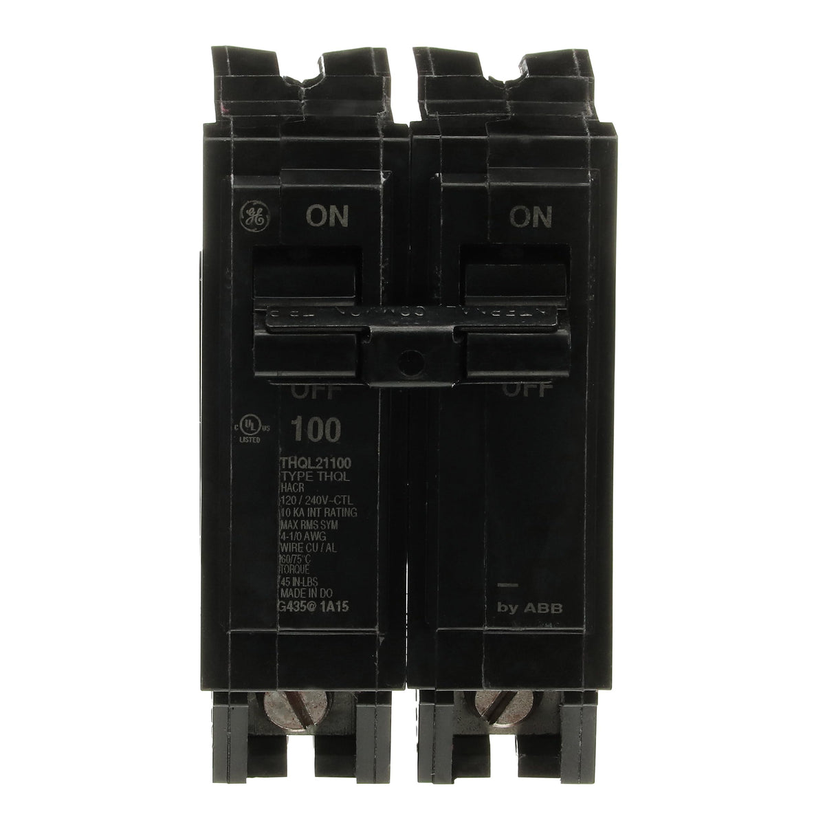 ABB Q-Line THQL21100 front view showing compact two-pole design for load centers.