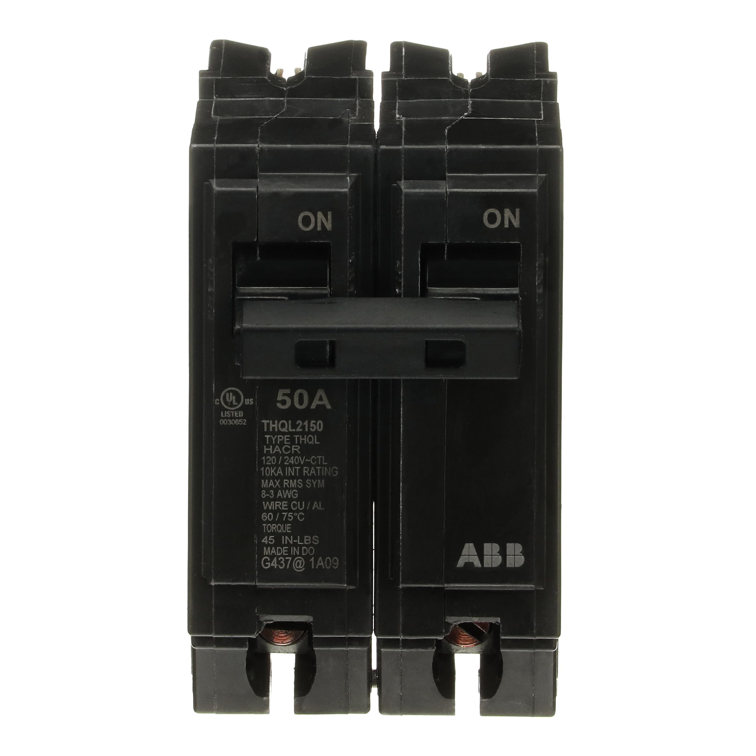 ABB Q-Line THQL2150 front view; compact 50A protection for panels.