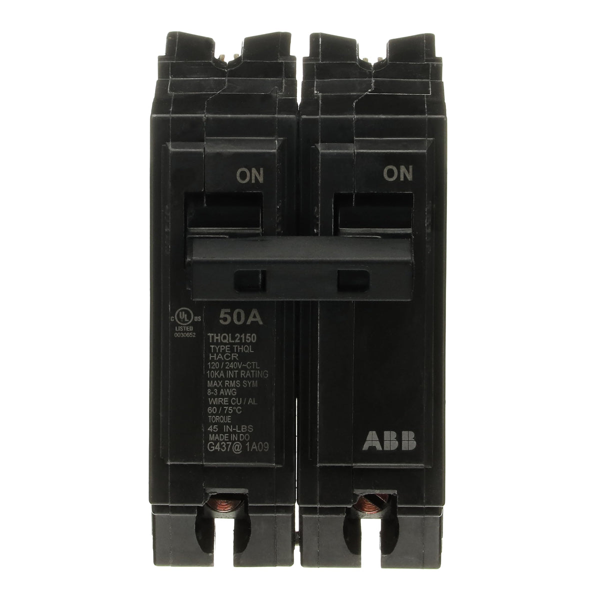 ABB Q-Line THQL2150 front view; compact 50A protection for panels.
