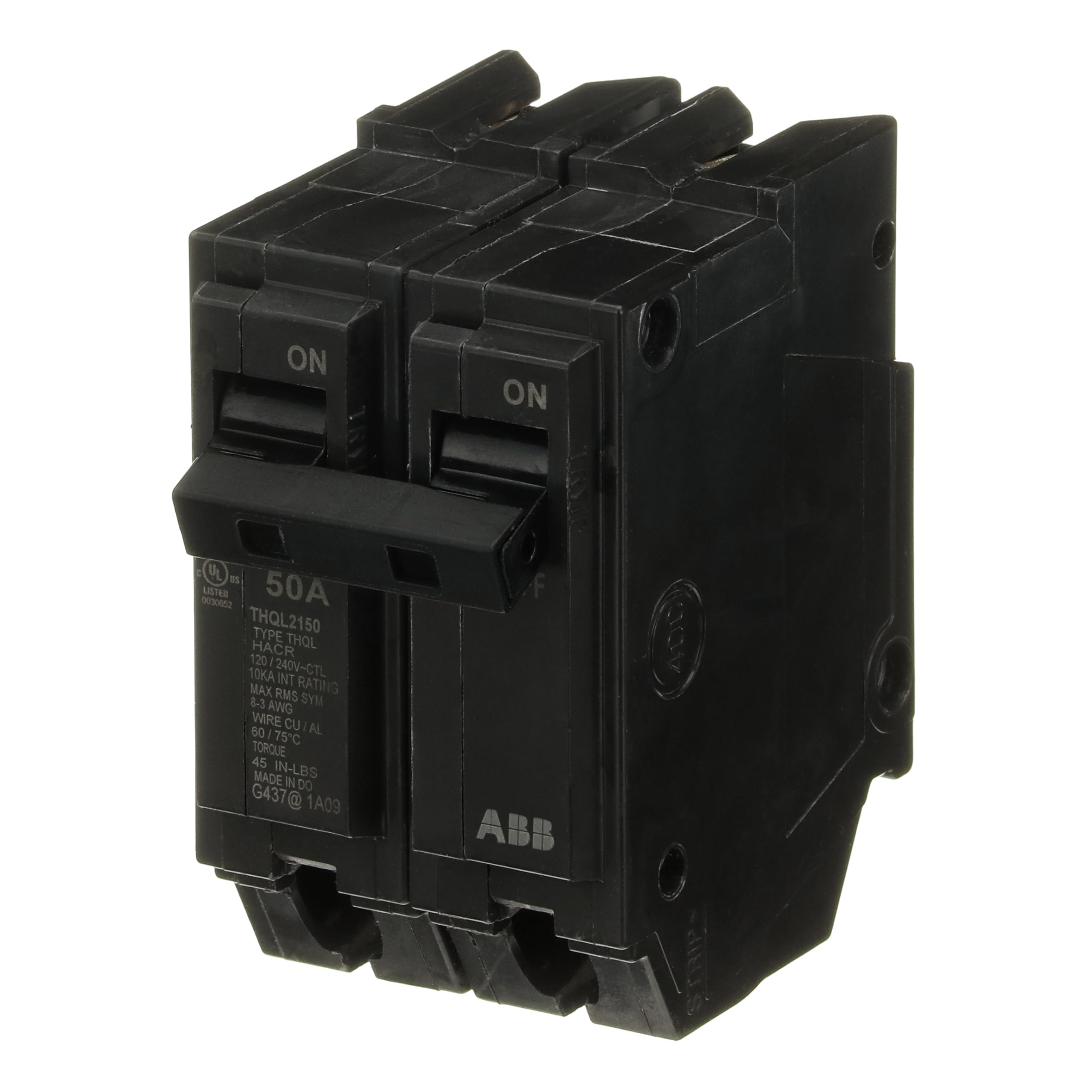 ABB Q-Line THQL2150 side view; quick-make/quick-break action demonstrated.