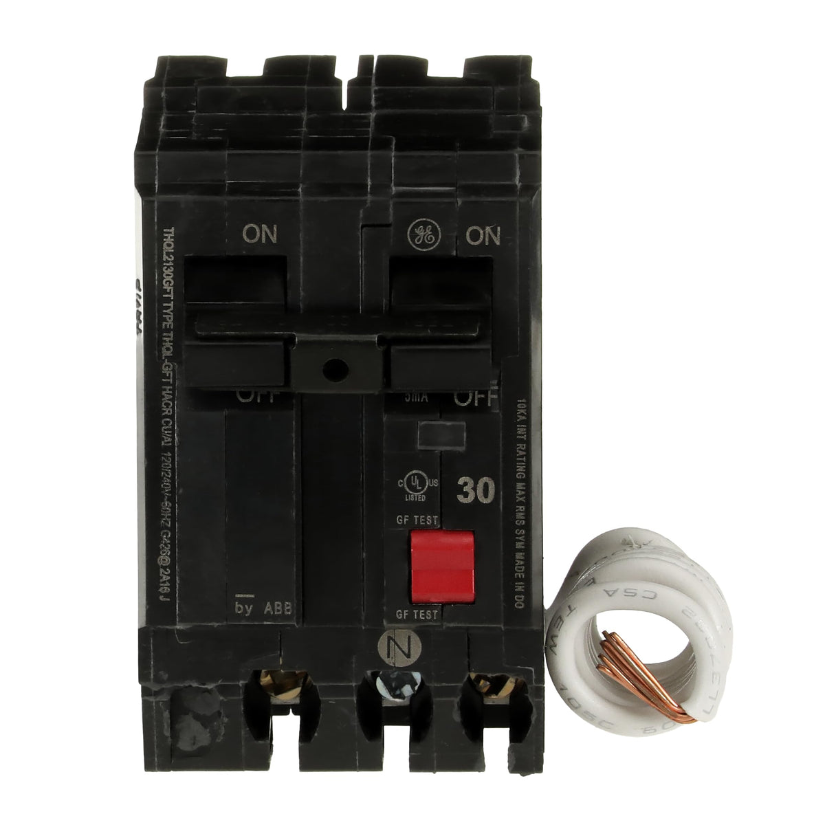 ABB THQL2130GFTP front view, compact 30A double-pole GFCI protection