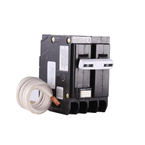 ABB THQL2150GFT front view showing a robust 50A GFCI breaker for panel protection.