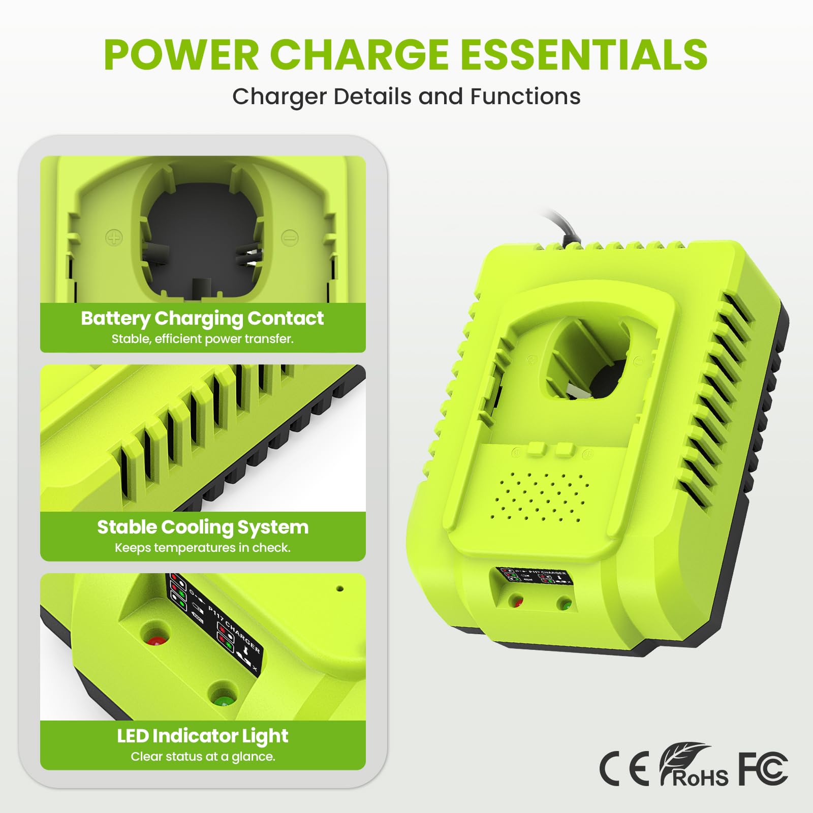 Abeden LED power indicator shows real-time charge level on the charger.