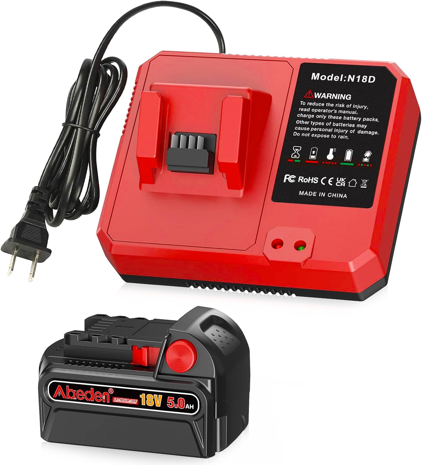 Abeden Milwaukee M18 5Ah battery delivering extended runtime for cordless tools.