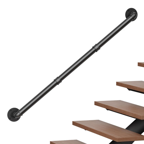 Abiglifty pipe handrail for indoor-outdoor stairs with sturdy support.