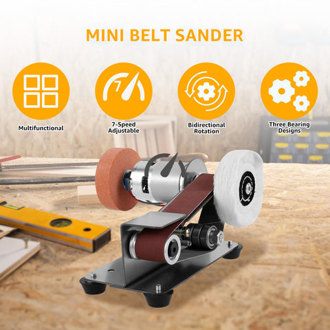 Abizarch Mini Belt Sander angle adjust, 7-speed control for tailored finishes