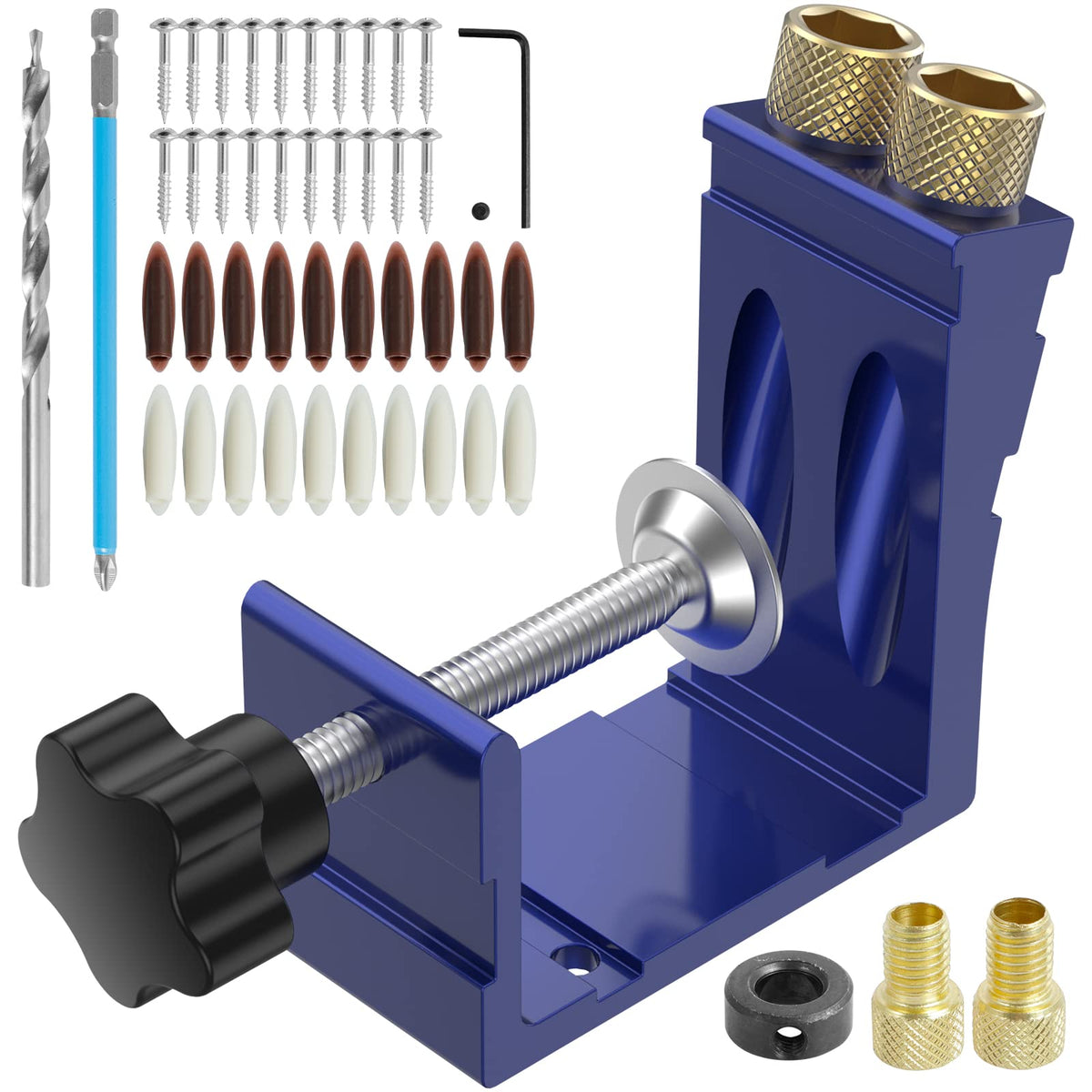 Abizarch pocket hole jig with clamp offers sturdy construction for precise angled drilling.