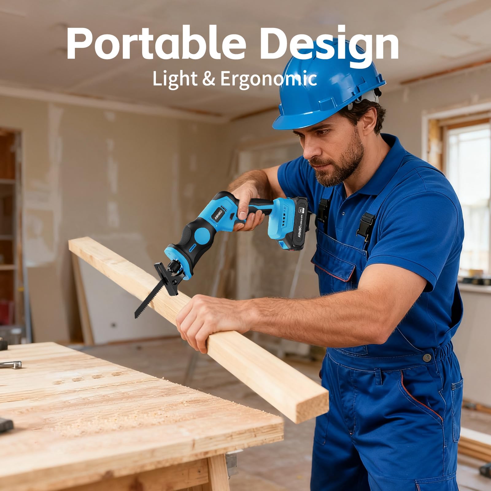 ABNBO portable cordless saw in action on a job site