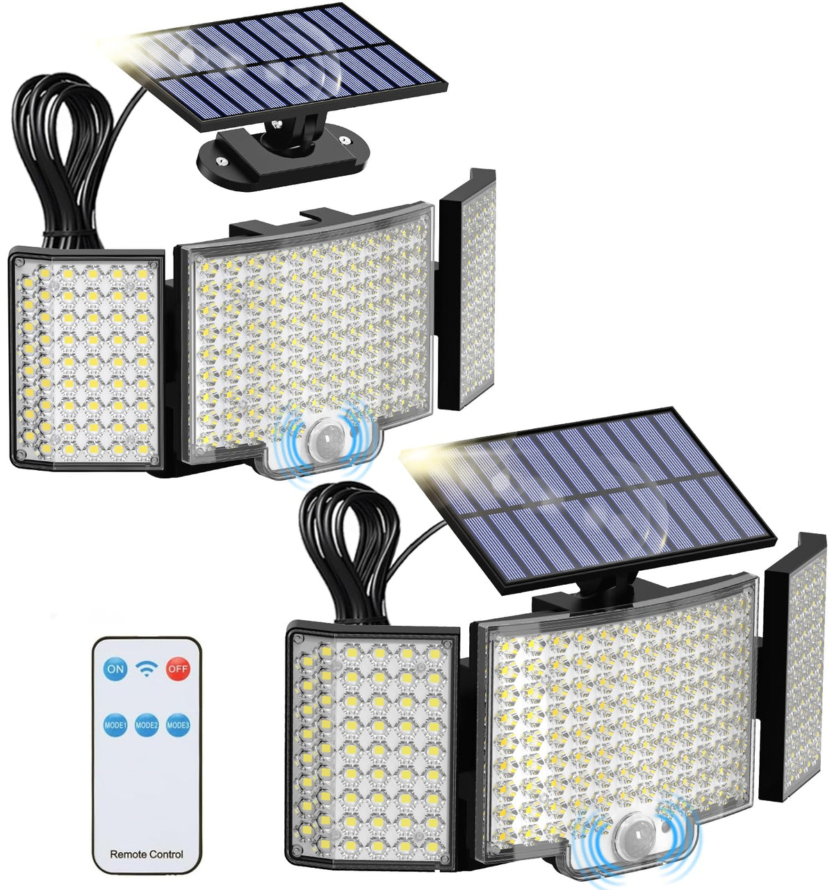 ABODONG three-head solar flood light provides broad area coverage for yards and entrances.