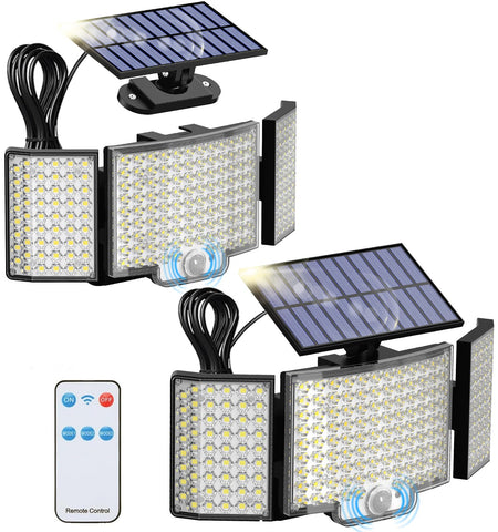 ABODONG three-head solar flood light provides broad area coverage for yards and entrances.