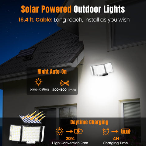 ABODONG solar lights outdoor with 270-degree wide-angle coverage for expansive yards and patios.