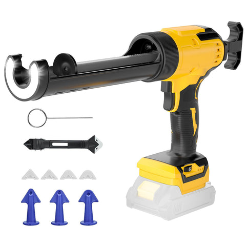 Abonnylv cordless caulking gun ready for use with DeWalt 20V Max battery for smooth application