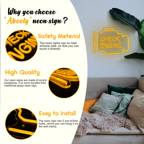 Room ambient view of Abooly neon sign enhancing man cave decor