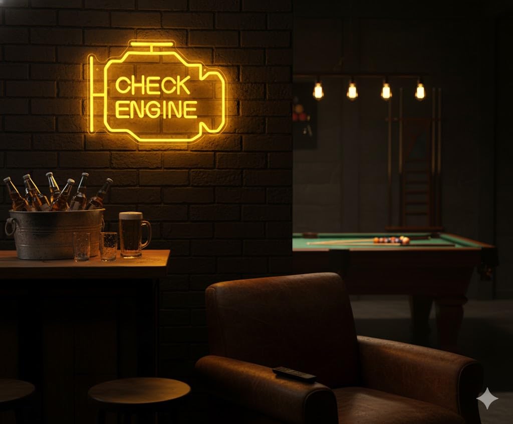 Abooly Check Engine Light Neon Sign powered by USB for versatile placement