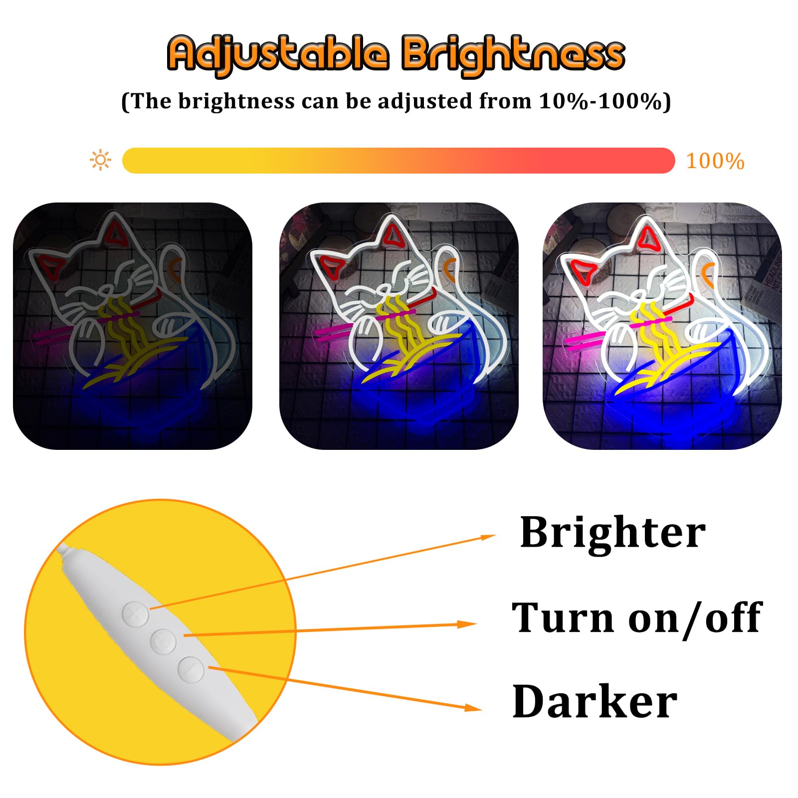 Abooly Fortune Cat Ramen neon sign brightens a bedroom or party space