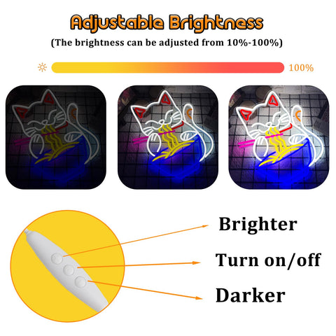 Abooly Fortune Cat Ramen neon sign brightens a bedroom or party space