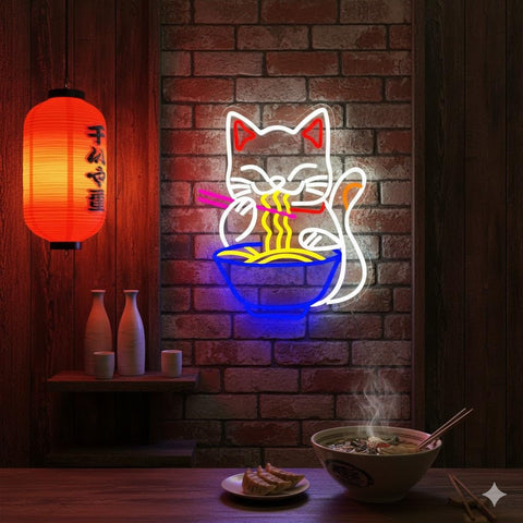 Abooly Fortune Cat Ramen neon sign dimmable switch for adjustable lighting