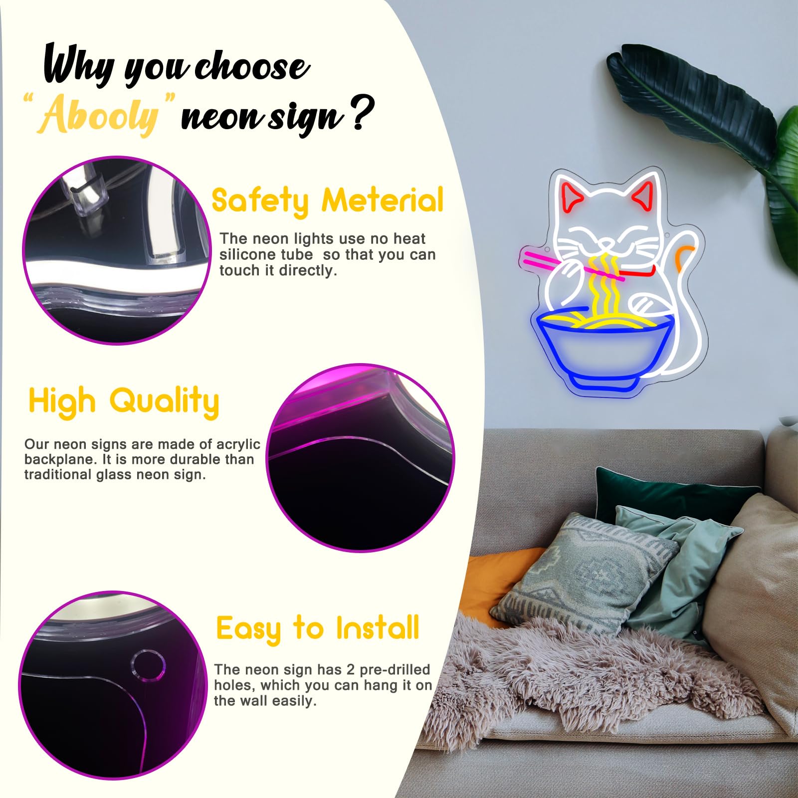 Abooly Fortune Cat Ramen neon sign gift-ready for cat lovers