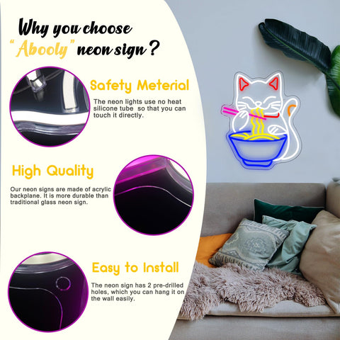 Abooly Fortune Cat Ramen neon sign gift-ready for cat lovers