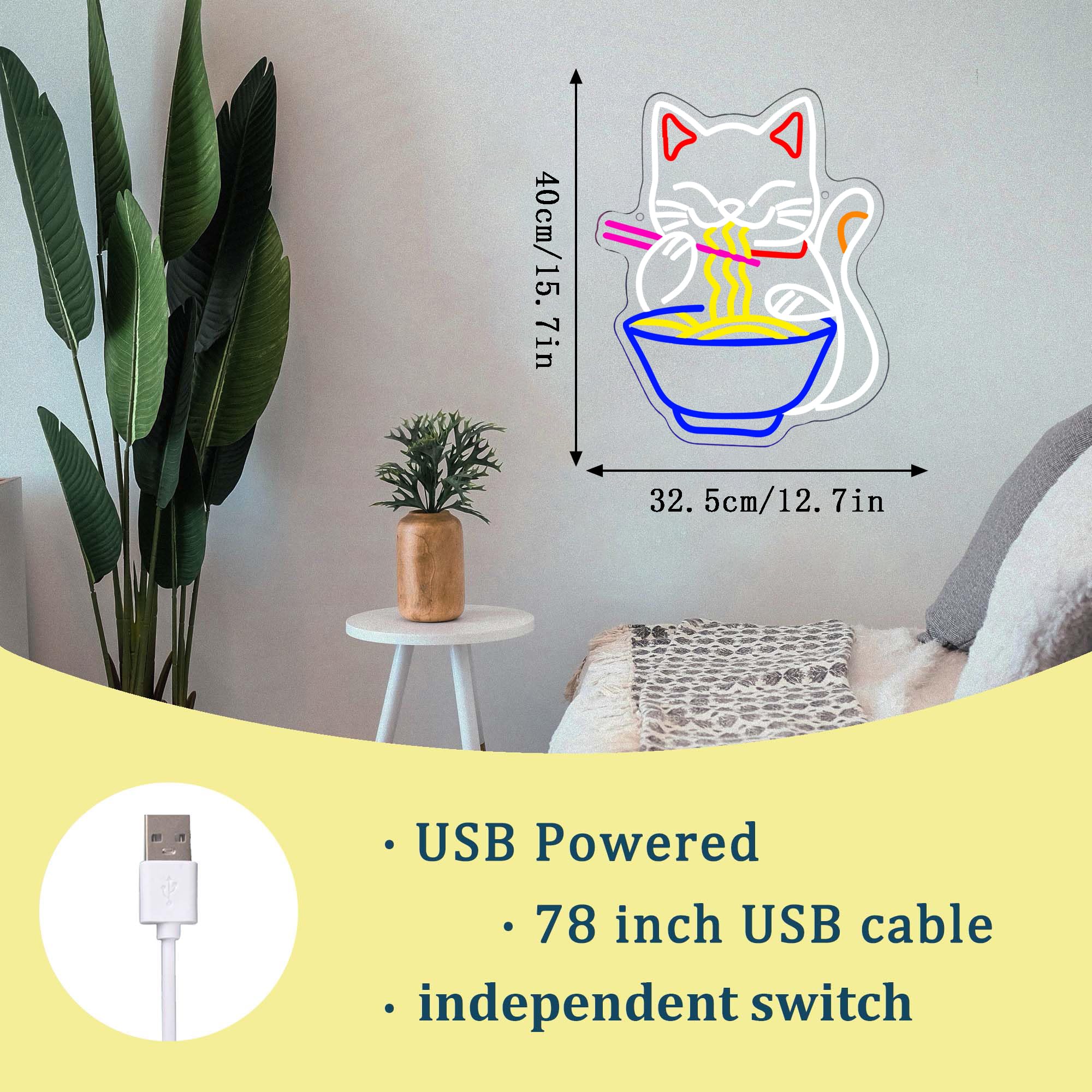 Abooly Fortune Cat Ramen neon sign ideal for restaurant or cafe ambience