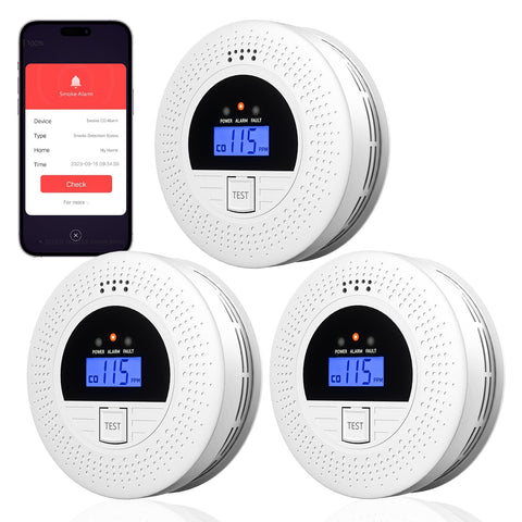 ABORNI WiFi smoke and CO detector pack front view with loud 85dB alarm for enhanced home safety
