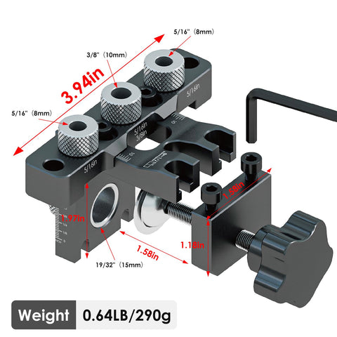 Aboutool 3in1 drill bits 8, 10, 15 mm mounted for versatile hole sizes.