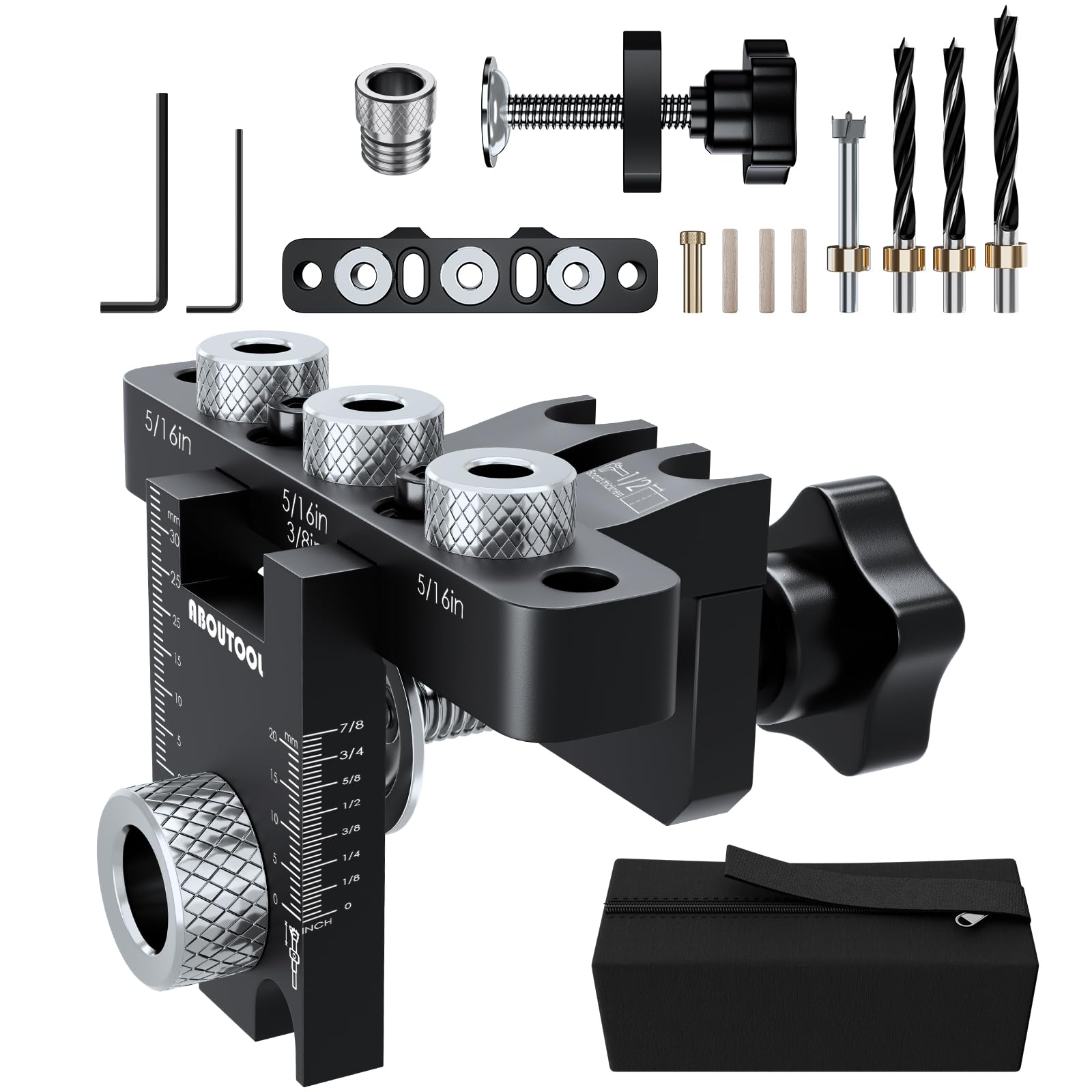 Aboutool self-centering doweling jig kit front view for precise hole alignment.