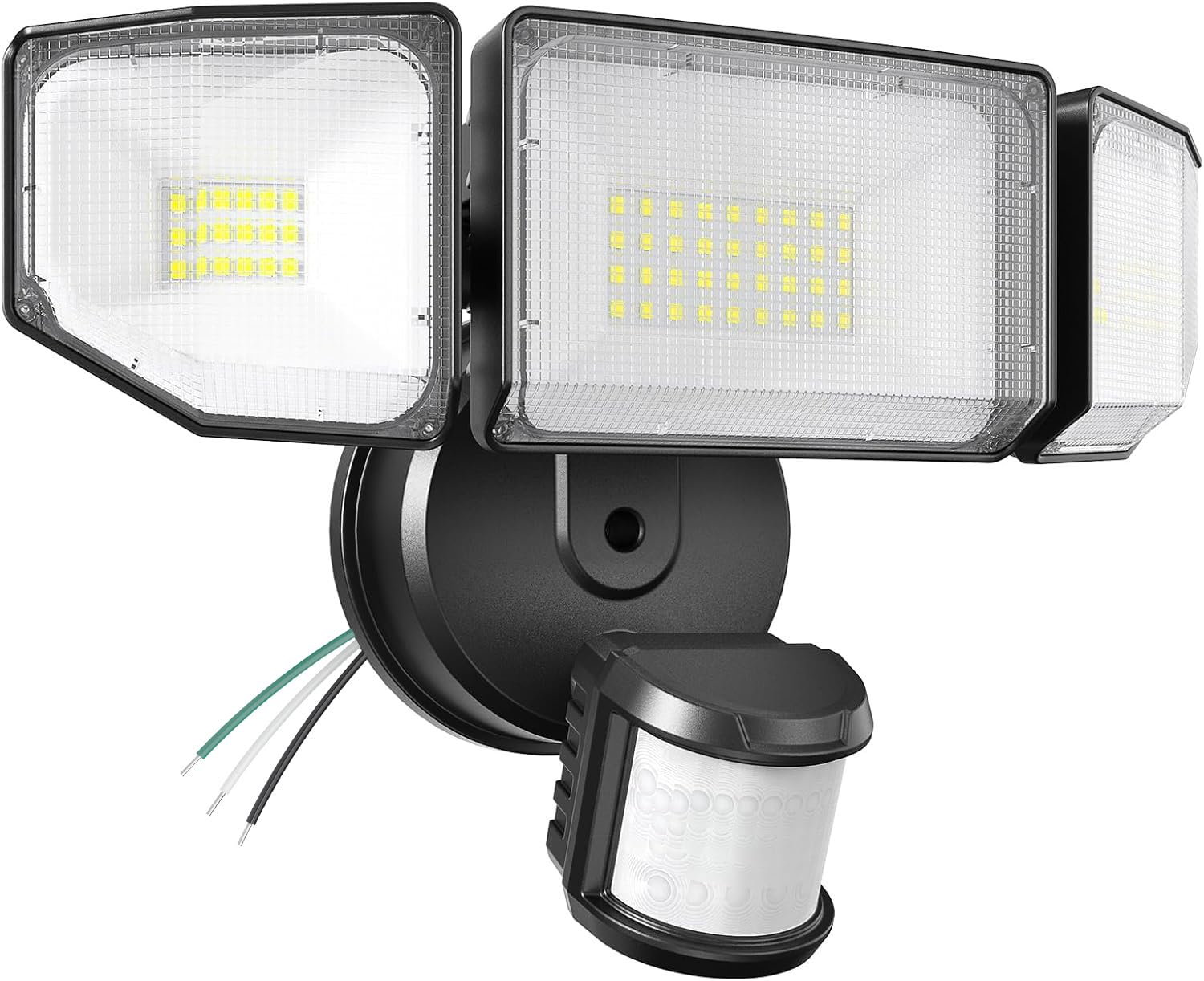Abovizo 85W LED security light front view with three adjustable heads for broad outdoor coverage.