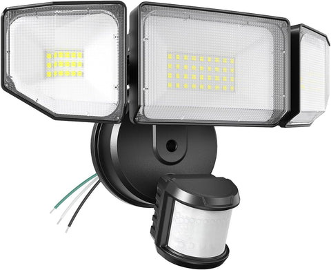 Abovizo 85W LED security light front view with three adjustable heads for broad outdoor coverage.