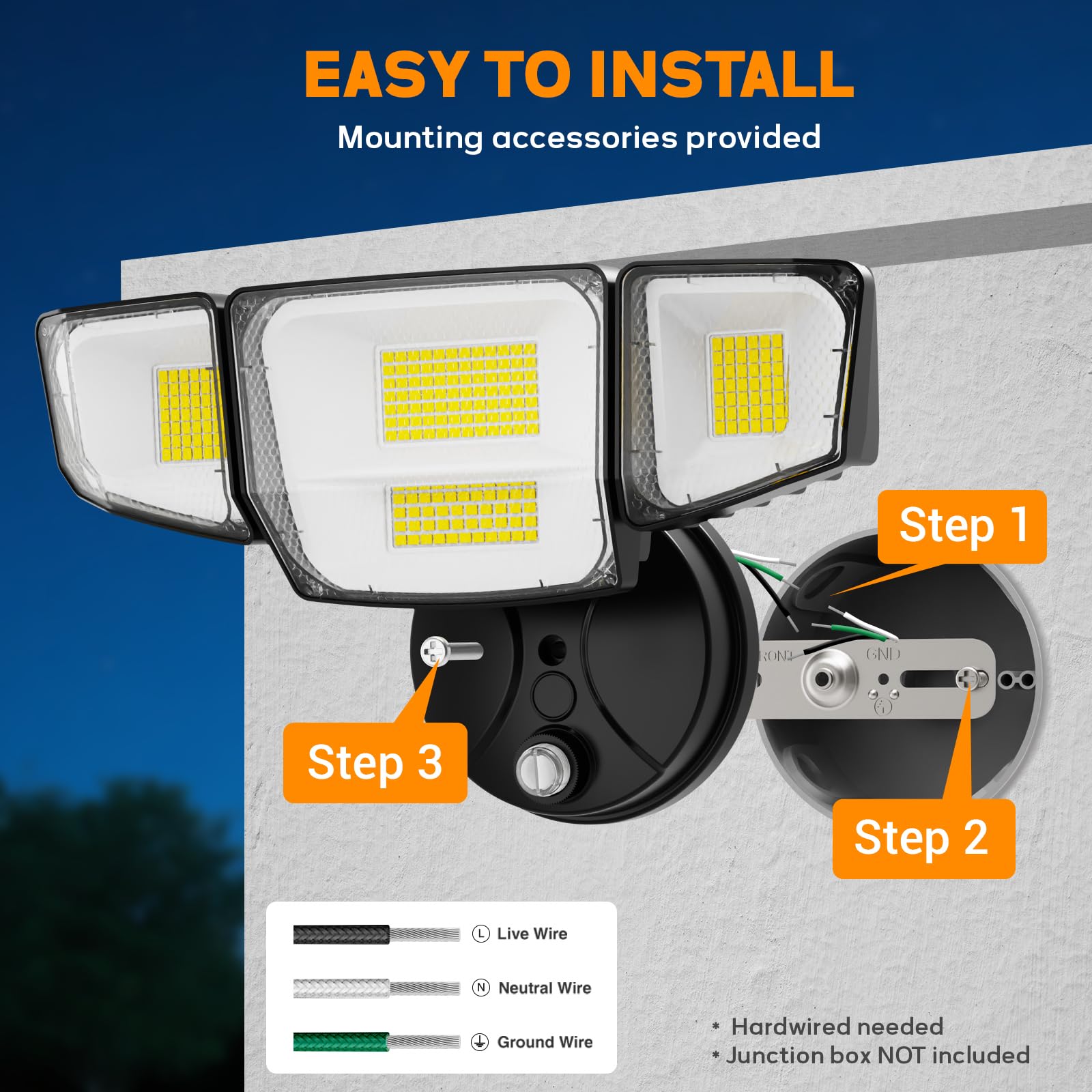 Abovizo 90W flood light easy outdoor installation for porches and yards.