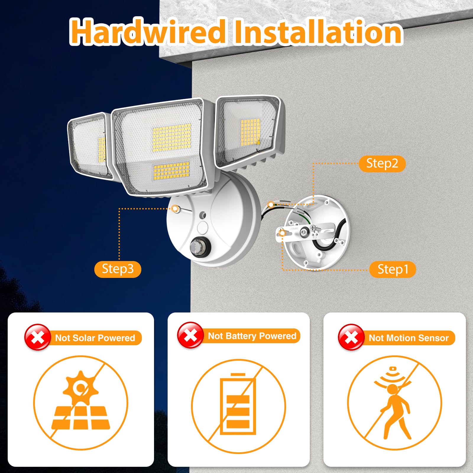 Abovizo 90W flood light with dusk-to-dawn sensor for nighttime security.
