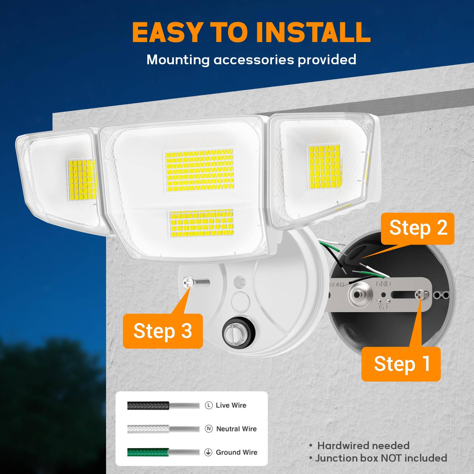 Abovizo 90W flood light ready for simple exterior installation.