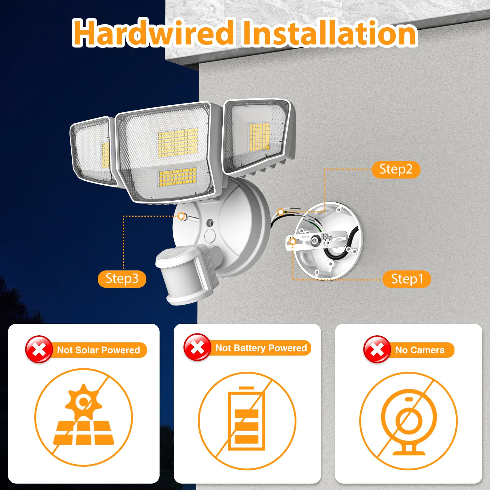 Four-head design adjustable for flexible outdoor illumination.