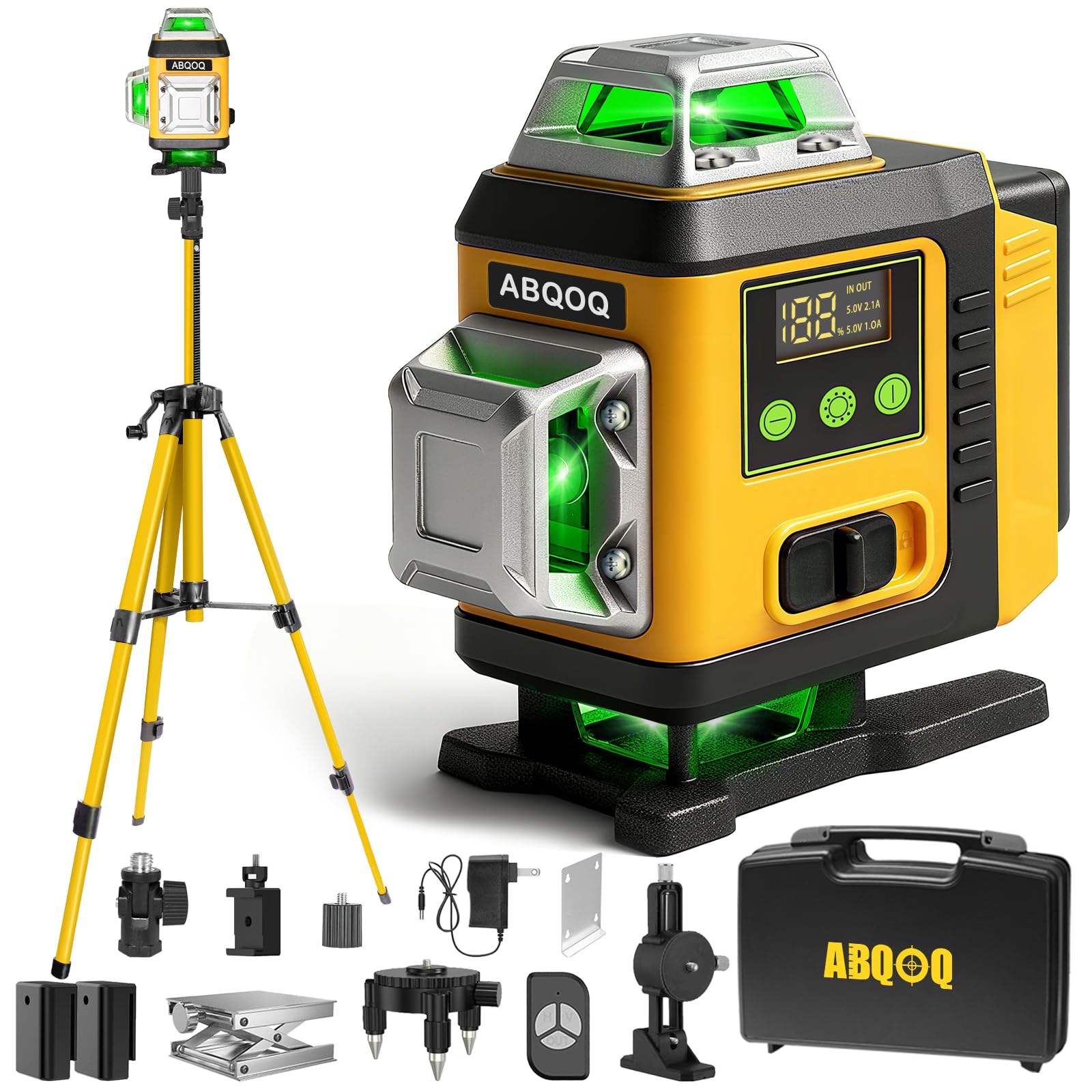 ABQOQ Laser Level 360 self-leveling with bright green lines for quick room setup.