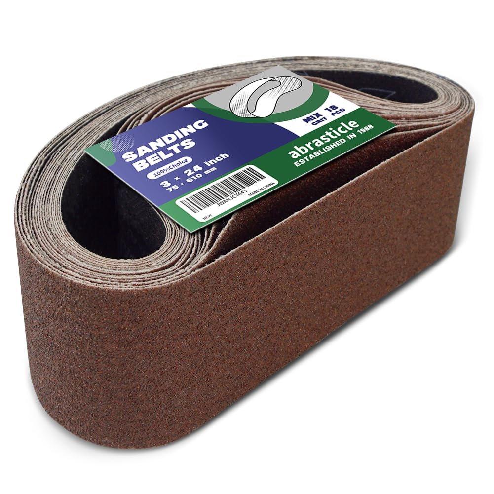 Abrasticle 18pcs 3x24inch sanding belts pack-front showing versatile grits for woodworking