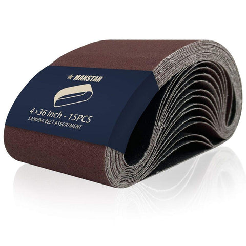 Abrasticle 4x36in aluminum oxide belt pack for versatile sanding on wood and metal.