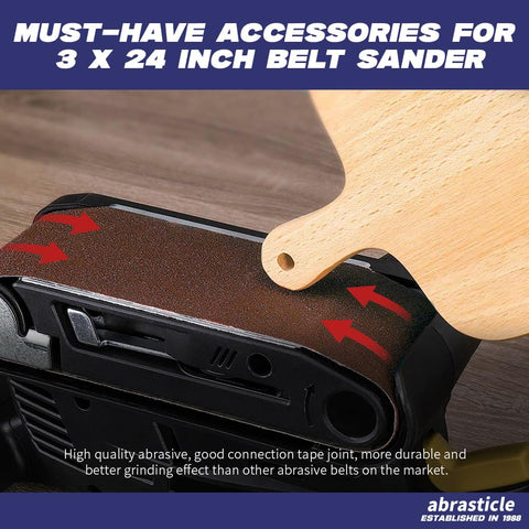 Abrasticle packaging open display showing 18 belt assortment for DIY tasks