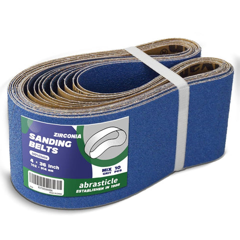 Abrasticle zirconia sanding belt 4x36 in metal polishing action for a smooth finish.