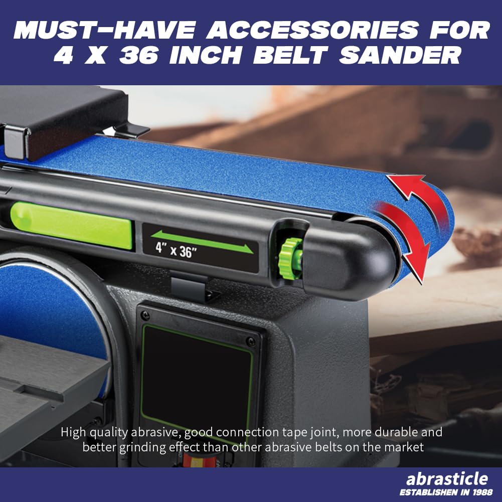 Abrasticle 4x36 zirconia belts for professional-grade metal and wood sanding.