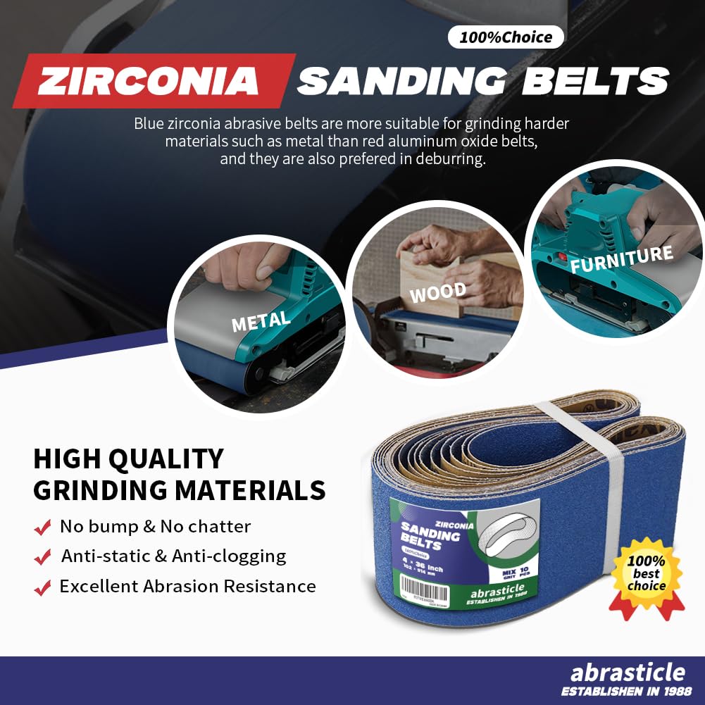 Abrasticle zirconia belt with smooth seam joint for continuous sanding.