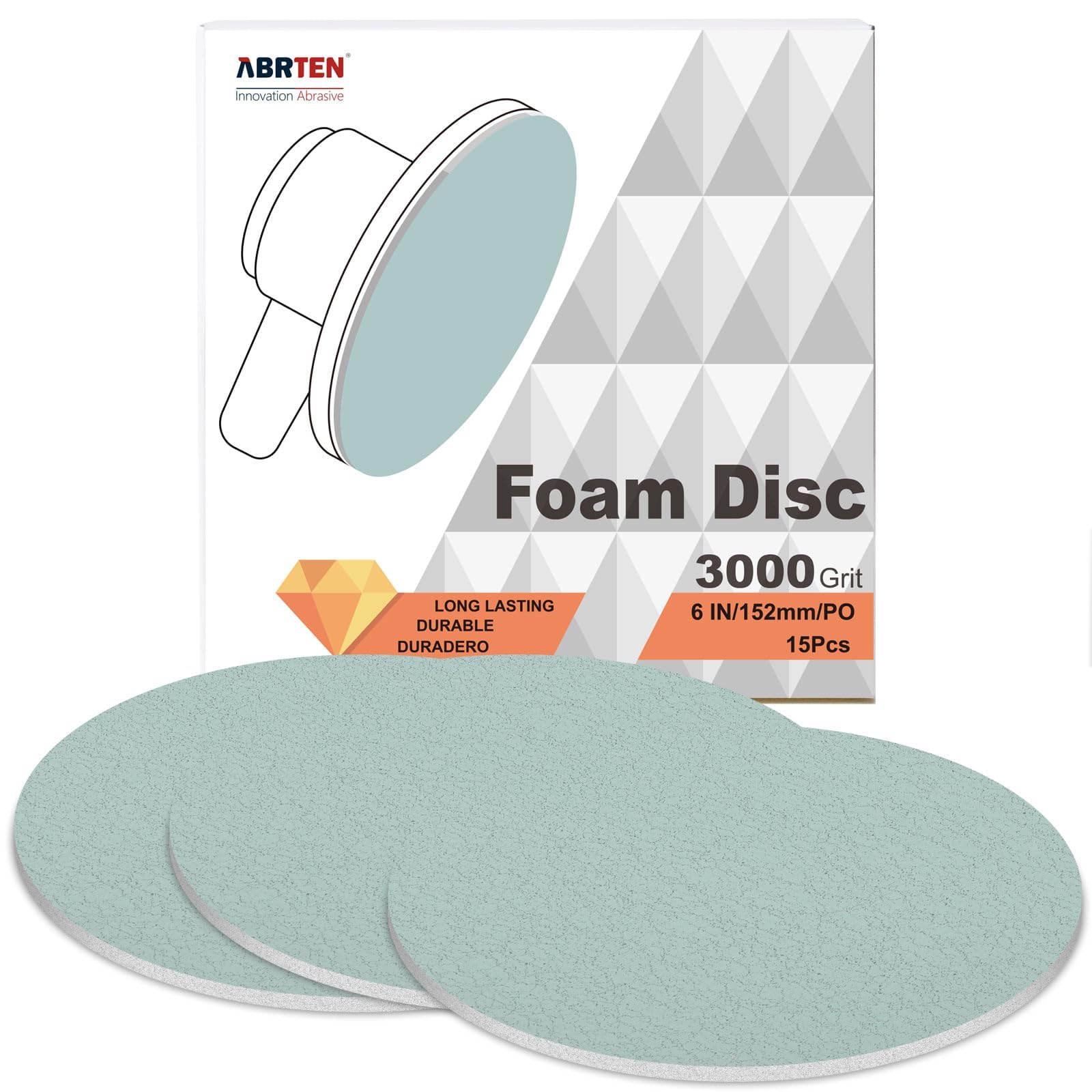 ABRTEN Basalt Series 6-inch P3000 foam wet sanding disc for smooth post-paint refinement.