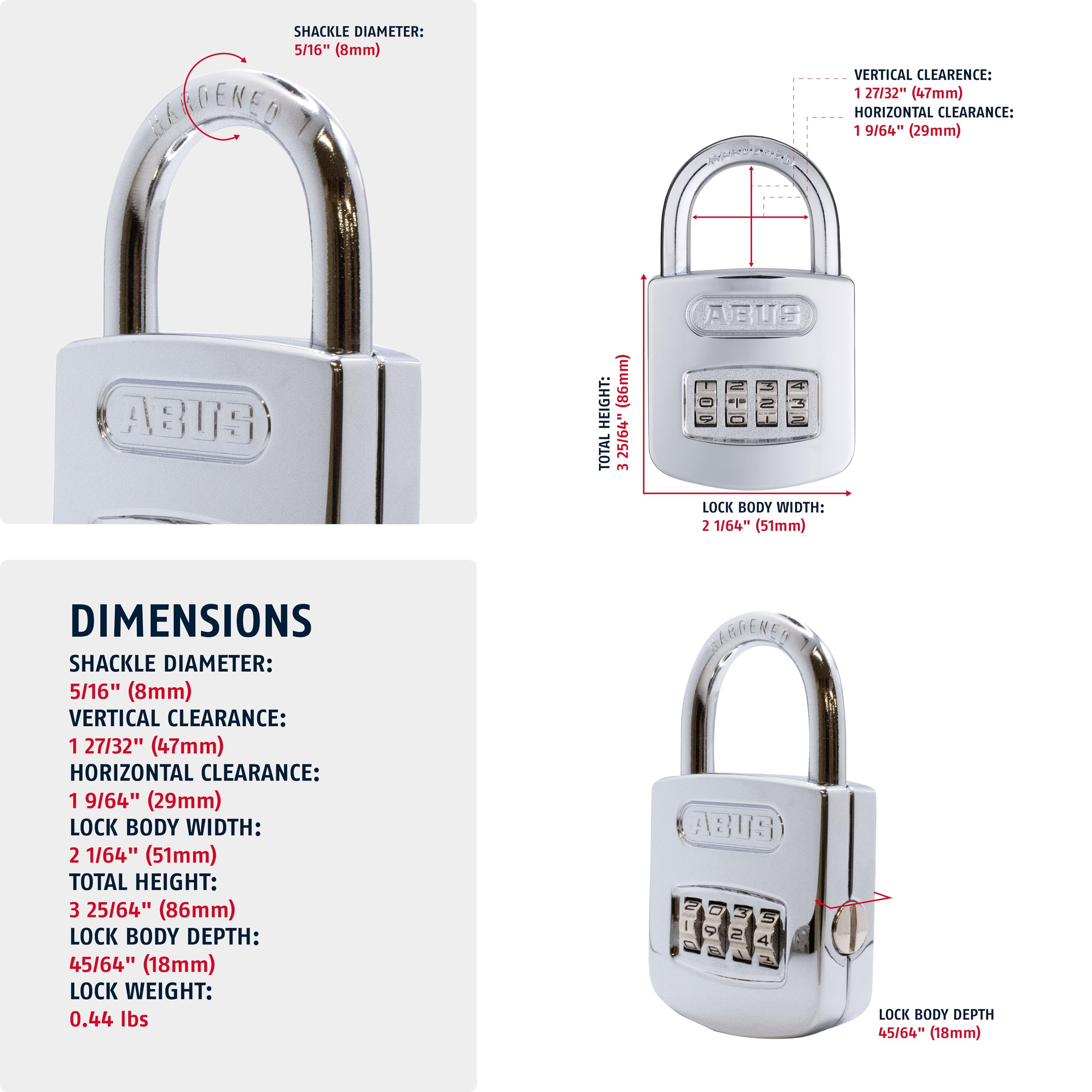 ABUS 160/50 B hardened steel shackle emphasizes strong protection